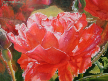Painting titled "Роза. После дождя" by Tabachkovskaia, Original Artwork, Oil