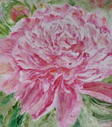 Картина под названием "Розовый пион" - Табачковская, Подлинное произведение искусства, Масло