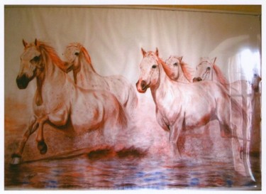 Painting titled "Chevaux Camargais" by Dominique Arcadipane (ARCADI), Original Artwork