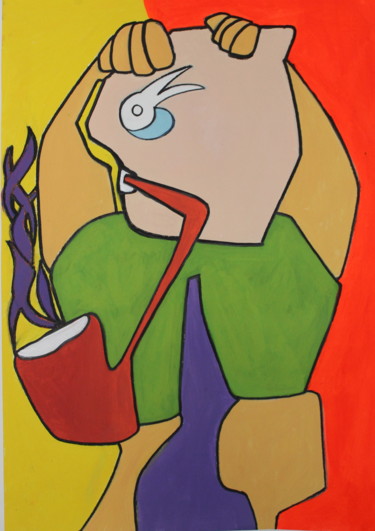 Pittura intitolato "il fumatore di pipa" da Arcangelo Gentile, Opera d'arte originale, Acrilico