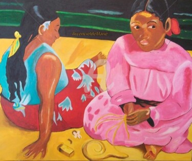 Painting titled "Tahitiennes sur la…" by Arc En Ciel De Marie, Original Artwork, Oil