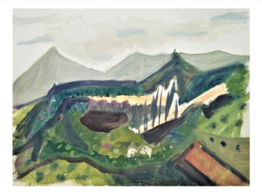 Painting titled "Paysage de la Drôme" by Giulia Archer, Original Artwork, Oil Mounted on Other rigid panel