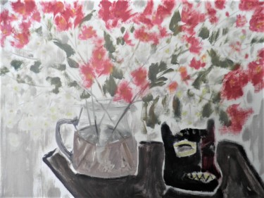 Painting titled "bouquet d'asters et…" by Giulia Archer, Original Artwork, Oil Mounted on Other rigid panel