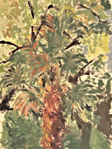 Peinture intitulée "le palmier heureux" par Giulia Archer, Œuvre d'art originale, Huile Monté sur Panneau de bois