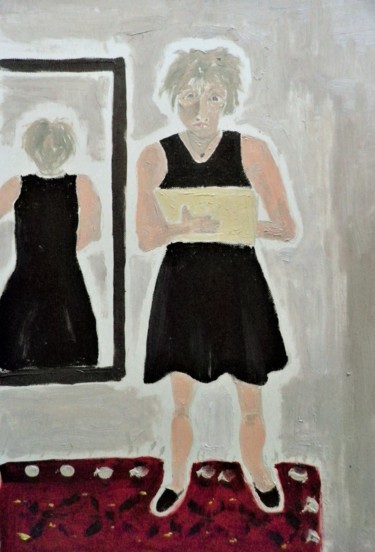 Painting titled "autoportrait au mir…" by Giulia Archer, Original Artwork, Oil