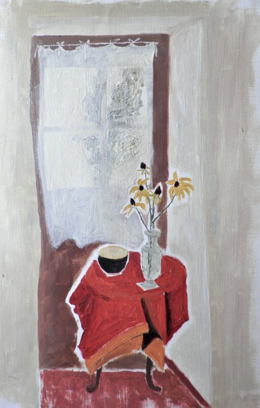 Pittura intitolato "la table rouge" da Giulia Archer, Opera d'arte originale, Olio Montato su Altro pannello rigido