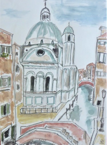 Painting titled "Venise Santa Maria…" by Giulia Archer, Original Artwork, Watercolor