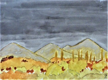 Pintura titulada "les collines de la…" por Giulia Archer, Obra de arte original, Acuarela