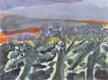 Peinture intitulée "coucher de soleil d…" par Giulia Archer, Œuvre d'art originale, Aquarelle