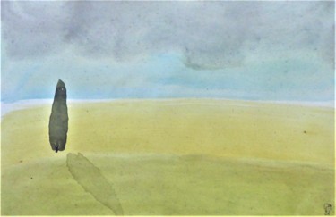 Painting titled "le cyprès solitaire" by Giulia Archer, Original Artwork, Watercolor
