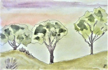 Peinture intitulée "les 3 chênes" par Giulia Archer, Œuvre d'art originale, Aquarelle