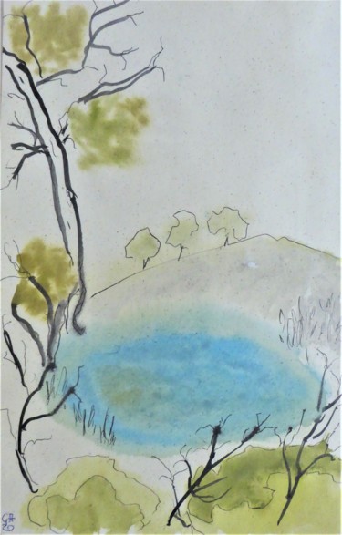 Pintura intitulada "près du lac" por Giulia Archer, Obras de arte originais, Aquarela