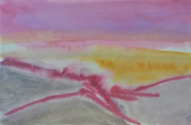 Pittura intitolato "collines roses" da Giulia Archer, Opera d'arte originale, Acquarello