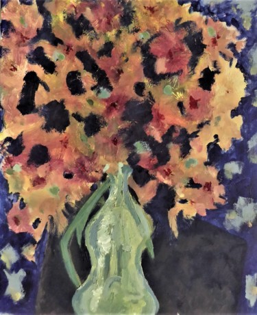 Painting titled "bouquet au vase vert" by Giulia Archer, Original Artwork, Oil