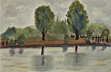 Peinture intitulée "la Saône à Chalon" par Giulia Archer, Œuvre d'art originale, Huile