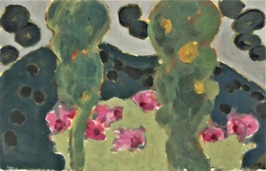 Malerei mit dem Titel "peupliers fous de j…" von Giulia Archer, Original-Kunstwerk, Öl Auf Andere starre Platte montiert