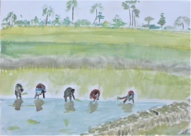 Malerei mit dem Titel "elles plantent le r…" von Giulia Archer, Original-Kunstwerk, Aquarell