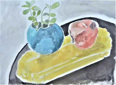 Pintura titulada "le vase bleu et une…" por Giulia Archer, Obra de arte original, Acuarela