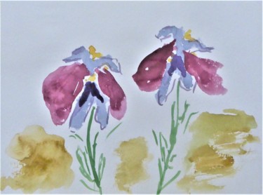 Pintura intitulada "deux iris" por Giulia Archer, Obras de arte originais, Aquarela