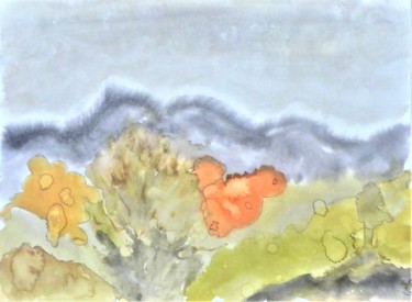 Painting titled "arbres et arbustes" by Giulia Archer, Original Artwork, Watercolor