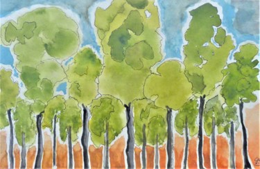 Painting titled "arbres alignés" by Giulia Archer, Original Artwork, Watercolor