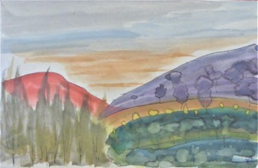 Pittura intitolato "la colline, les peu…" da Giulia Archer, Opera d'arte originale, Acquarello