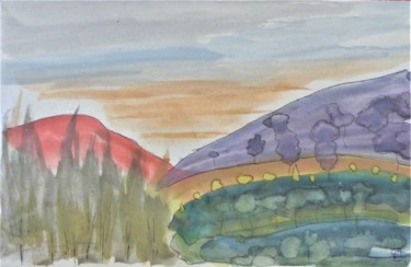 Painting titled "la colline, les peu…" by Giulia Archer, Original Artwork, Watercolor