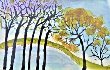 Painting titled "les arbres autour d…" by Giulia Archer, Original Artwork, Watercolor