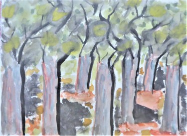 Pintura intitulada "le bois de chênes" por Giulia Archer, Obras de arte originais, Aquarela