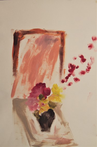 Painting titled "bouquet au vent" by Giulia Archer, Original Artwork, Oil Mounted on Cardboard