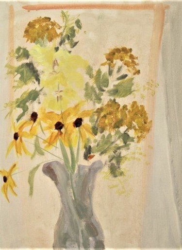 Peinture intitulée "bouquet tanaisies e…" par Giulia Archer, Œuvre d'art originale, Huile Monté sur Autre panneau rigide