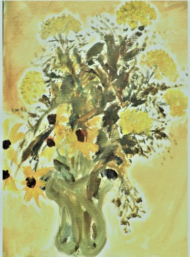 Peinture intitulée "bouquet tanaisies e…" par Giulia Archer, Œuvre d'art originale, Huile Monté sur Autre panneau rigide