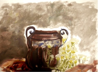Painting titled "le pot en fer" by Giulia Archer, Original Artwork, Oil Mounted on Other rigid panel