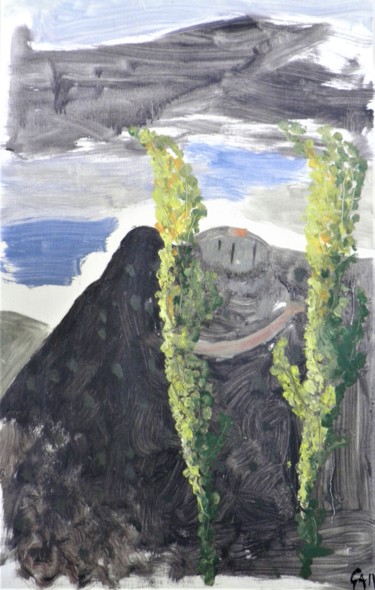 Pintura intitulada "les deux peupliers" por Giulia Archer, Obras de arte originais, Óleo Montado em Painel de madeira
