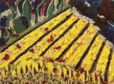 Painting titled "champs de tournesols" by Giulia Archer, Original Artwork, Oil