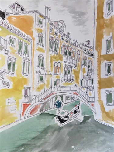 Painting titled "le gondolier" by Giulia Archer, Original Artwork, Watercolor
