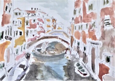 Peinture intitulée "un canal" par Giulia Archer, Œuvre d'art originale, Aquarelle