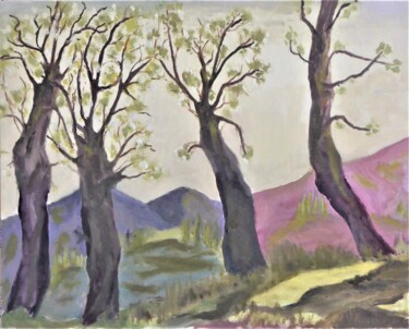 Peinture intitulée "les collines de la…" par Giulia Archer, Œuvre d'art originale, Huile Monté sur Carton