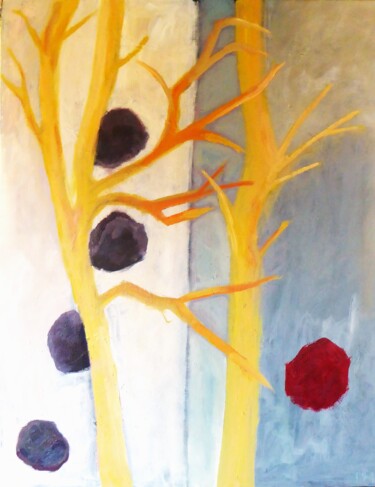 Painting titled "Les arbres de kiev" by Giulia Archer, Original Artwork, Oil Mounted on Wood Stretcher frame