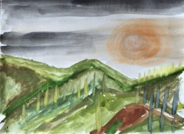 Peinture intitulée "les collines de la…" par Giulia Archer, Œuvre d'art originale, Aquarelle