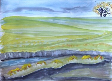 Peinture intitulée "vers la plaine" par Giulia Archer, Œuvre d'art originale, Aquarelle