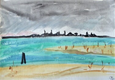 Malerei mit dem Titel "Venise, la lagune 2" von Giulia Archer, Original-Kunstwerk, Aquarell
