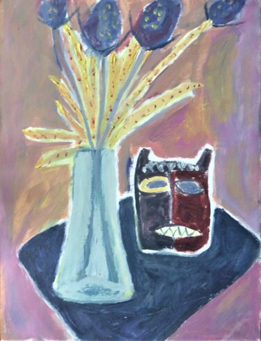 Painting titled "bouquet et masque" by Giulia Archer, Original Artwork, Oil