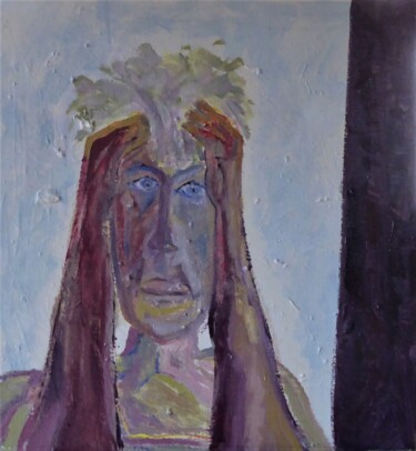 Painting titled "autoportrait 2" by Giulia Archer, Original Artwork, Oil Mounted on Wood Stretcher frame