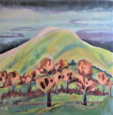 Painting titled "les collines de la…" by Giulia Archer, Original Artwork, Oil Mounted on Wood Stretcher frame