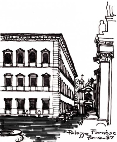 Dibujo titulada ""Palacio Farnese"" por José María Rubio Anaya, Obra de arte original