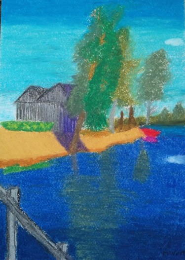 Disegno intitolato "Shore of Lake. Sunn…" da Mark Nikki, Opera d'arte originale, Pastello