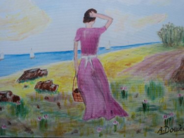Painting titled "woman walking" by Domenech, Original Artwork, Other