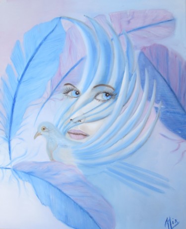 Peinture intitulée "De plume et d'elle" par Alix, Œuvre d'art originale, Huile