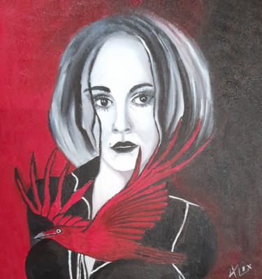 Painting titled "The red raven" by Alix, Original Artwork, Oil